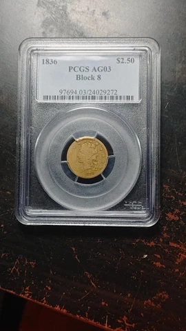 1836 Block 8 Classic Head 2.50 Quarter Eagle Gold PCGS AG3 Lowball Registry 2443 Cover