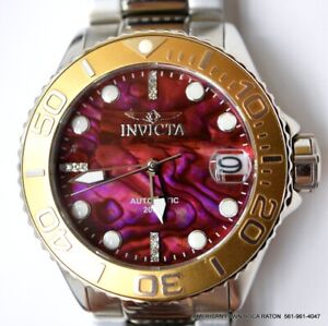Invicta Grand Diver Diamond Automatic Watch Red Abalone Dial 40mm Steel 40149