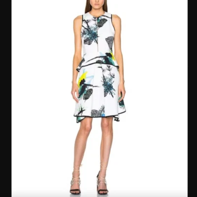 $1850 Mini Vestido Proenza Schouler Blanco Multicolor Floral Acampanado Talla IT 40/4 Foto 1 de 4