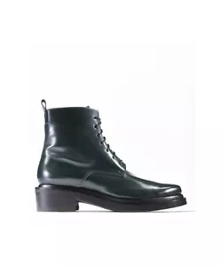 Karl Lagerfeld Paris Men's US 12 M Combat Boots Olive Green Leather Side Zip NIB - Picture 1 of 10