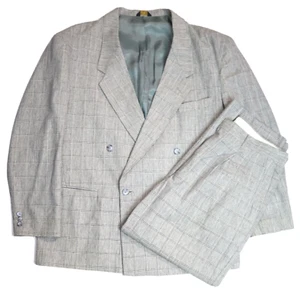VINTAGE MEN S GRAY PLAID DOUBLE-BREASTED SUIT - TFW - SIZE 46S, PANTS 33x27.5 - Picture 1 of 9