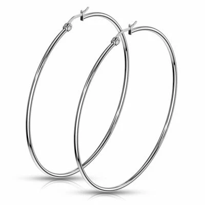 Brincos de argola redondos simples de aço inoxidável prata preta ouro rosa ouro rosa 10 mm a 70 mm - Imagem 1 de 4