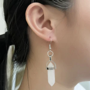 10 Pairs Natural White Crystal Stone Gemstone Hexagonal Pointed Healing Earrings - Picture 1 of 6