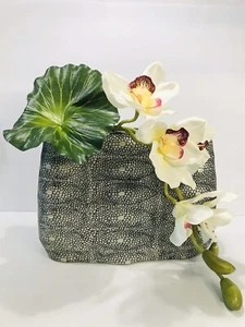 Decorative Ceramic Vase Black & Silver 9.5” tall-13” Wide - Picture 1 of 11