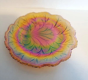 Rare Carnival Glass 10" Plate Gold / Amber Base Tone w/ Multiple Changing Colors - Picture 1 of 18