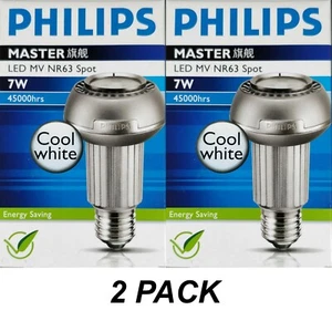 2 x 7W Philips LED R63 Light Globes Bulbs Lamps Cool White 4100K Screw E27 40D - Picture 1 of 7