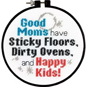 'Stitch Wits' Cross Stitch Kit Good Moms, Happy Kids Saying #72-74117 OOP SALE! - Picture 1 of 3