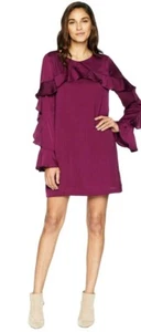 Cupcakes & Cashmere Damen langes Rüschenärmel Satin Jafar Etuikleid lila SML - Bild 1 von 4
