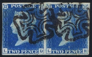 1840 2d Blue Plate 1 LD-LE 4m Pair Superb MANCHESTER CROSSES Cat. £3500.00 - Picture 1 of 1