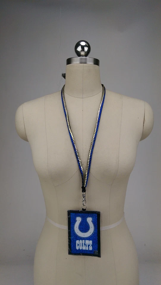 NFL Bling Beaded Lanyard Glitter ID Ticket Holder Wallet Indianapolis Colts - Image 1 of 4