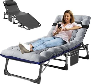 SLSY 5 Position Adjustable Reclining Lounge Chair Adult Bed Cot W/Pillow & Mat - Picture 1 of 11