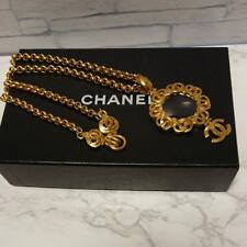 CHANEL Coco Mark Magnifying Glass Necklace Gold Color Vintage Excellent No Box