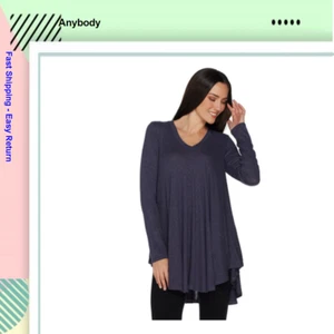 AnyBody Loungewear Brushed Hacci V Neck Swing Top, Frosted Plum, Size XXS - Picture 1 of 3