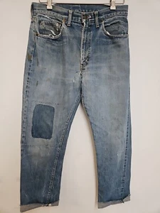Vtg Levis 505 Single Stitch Jeans 32x29 Talon 42 USA Farm Repair Distressed #8 - Picture 1 of 18