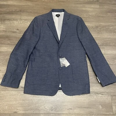 Structure Mens Modern Fit Sport Coat Blue Linen Blend Two Button Vented Sz L NWT - Image 1 of 4