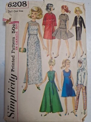 Clothing Fashion Doll 11 1/2" NO JUMPSUIT Simplicity 6208 Sewing Pattern Cut VTG - Image 1 of 4