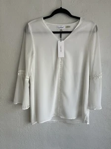 Calvin Klein Woman White Pearl V-Neck Blouse, Size XS MSRP $79 - Picture 1 of 9