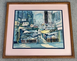 Vintage Chinese K. C. Cheng "Street Scene Chinatown" Watercolor Painting / Paper - Picture 1 of 14