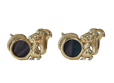 Par de marcos de fotos de bellota ardilla de latón de colección de 2" ardilla granja casa de campo hada Foto 1 de 4