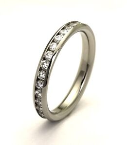 3mm Wide  Stainless Steel Classic Round Wedding Band Ring Polished Eternity CZ