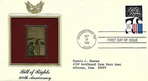 USA 1989 FIRST DAY COVER BILLS OF RIGHTS, GOLD FOIL - Picture 1 of 1