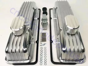 Small Block Chevy 305 307 327 350 400 TALL Polished Finned Aluminum Valve Covers - Foto 1 di 9