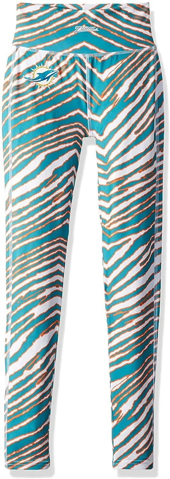 Leggings Zubaz Miami Dolphins NFL para mujer con estampado de cebra, naranja/aqua Foto 1 de 1