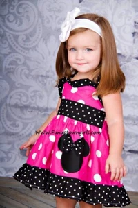 Hot Pink White Polka Dot Sweetheart Minnie Mouse Girls Toddler Birthday Dress - Picture 1 of 5