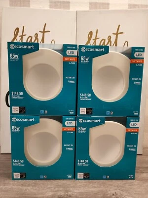 4 Pk EcoSmart 65W Soft White 2700K Dimmable LED Recessed Downlight Indirect New - Image 1 of 3