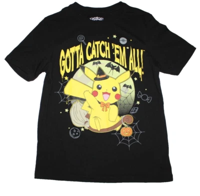 Pikachu Pokemon Halloween Boys Short Sleeve Graphic Shirt Size Large 10/12 #D50 - Image 1 of 4