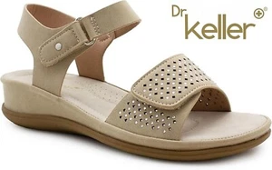 Dr Keller Womens Beige Sandals Ladies Low Wedge Slingback Summer Dress Shoes - Picture 1 of 5