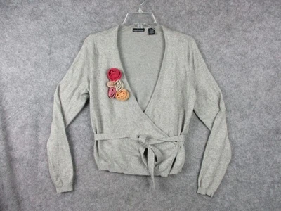 Suéter Envolvente Moda International Para Mujer Talla L Mediana Gris Flor Corbata Lana Seda Foto 1 de 4