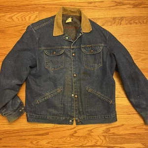 VTG Wrangler 70s Blanket Lined Denim Jacket Corduroy Collar 46L Made USA 74235PW - Picture 1 of 15