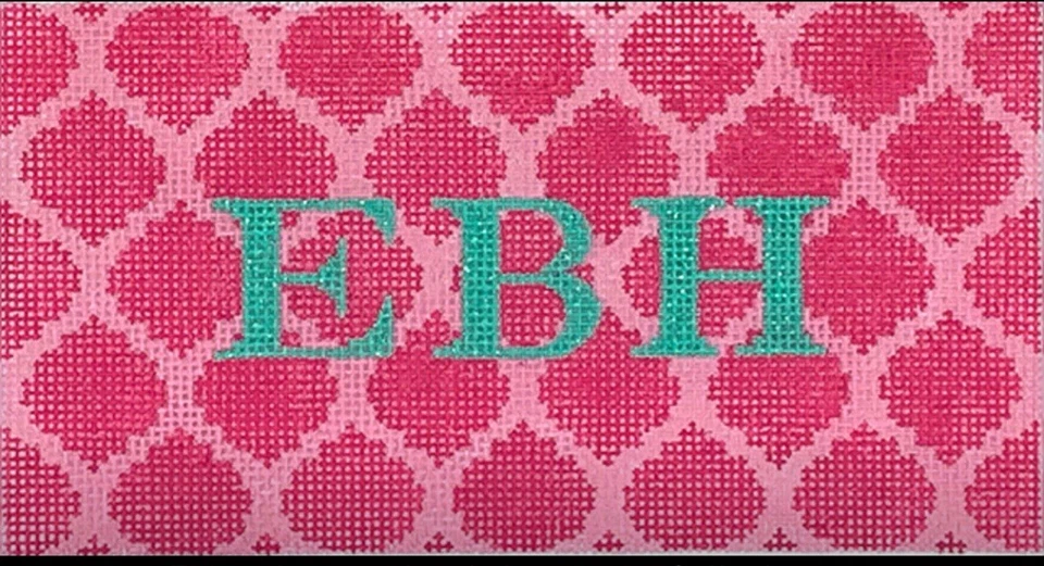 QUATREFOIL INSERT  RASPBERRY PINK Handpainted Needlepoint by Kate Dickerson - Image 1 of 1