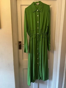 Jigsaw Green Draw Cord Fluid Midi Shirt Dress, UK 12 - Picture 1 of 20