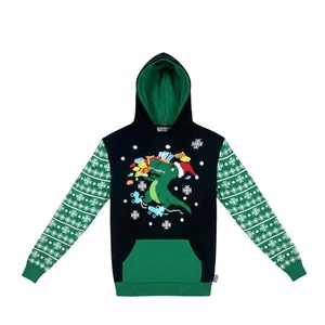 Funzitez Dinosaurier Weihnachten Hoodie Unisex M grün schwarz Ugly Sweater Urlaub - Bild 1 von 12