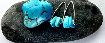 Pendientes artesanales de plata de ley 925. Piedras preciosas. Turquesa. Fino Foto 1 de 4