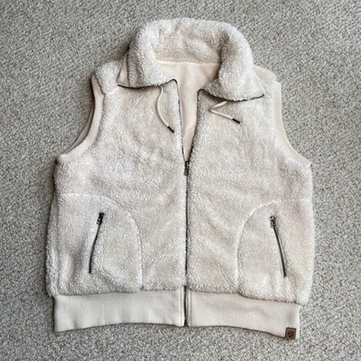Artisans Fleece Vest Women's XXL Off White Plush Drawstring Collar BoHo Hippie - Image 1 of 4