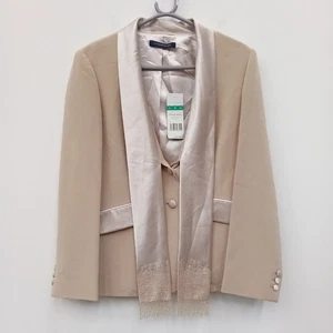 Windsmoor Jacket Size 12 Womens Beige Collar Silk Striped Lining FLT20-EP - Picture 1 of 9