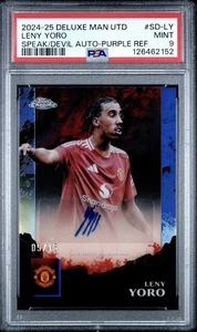 2024-25 Leny Yoro Topps Cromo Manchester Púrpura Refractor Automático 5/15 PSA 9 POP 1 - Imagen 1 de 2
