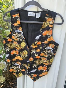 Gilet Halloween Vintage Anni 80 90 Edizioni Base Orso Zucca Gatto Fiocco Nero Arancione - Foto 1 di 6