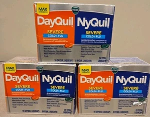 3 Pks - Vicks DayQuil and NyQuil Severe Cold and Flu 24 Liquicaps Damaged Box - Picture 1 of 2