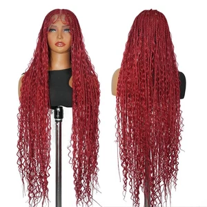 36 Inch Long Wavy Full Lace Box Braided Wigs Red# Color Square Knotless 360 F... - Bild 1 von 9