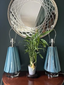 Set Of 2 Uttermost Pescara Teal-Gray Art Glass Table Lamps Teal - Picture 1 of 14