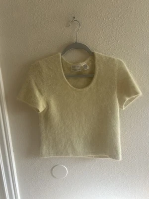 Y2K Cropped Sweater Angora Women’s Petite Medium Green Fuzzy 90’s Boxy Top - Image 1 of 4