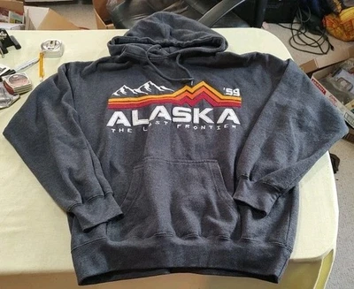 Sudadera con Capucha ALASKA '59 Bordada Spellout Escena de Montaña Gris Adulto M Foto 1 de 4