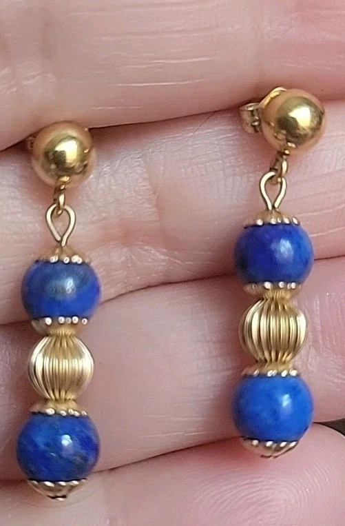 Lapis Lazuli 14k Yellow Gold Dangling Earrings - Image 1 of 4