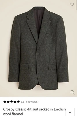 J Crew NWT Crosby Classic-fit suit jacket in English wool flannel 40S MSRP $795 - Image 1 of 4