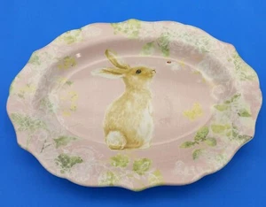 222 FIFTH CELIA BURLAP Easter Spring Bunny Rabbit Floral Serving Platter - Picture 1 of 6