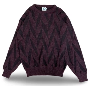 Vintage 90s Geometric Triangle Classic Retro Red Knitted Grandpa Sweater Mens L - Picture 1 of 7